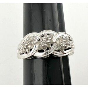 Beautiful 1/4 Carat Natural Diamond Triple Cluster Ring in Sterling Silver Size